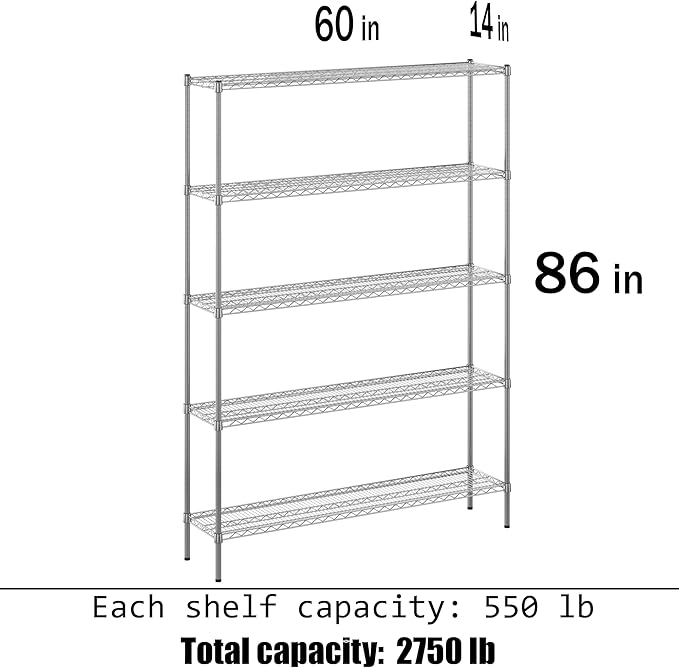 Regal Altair 14" Deep x 60" Wide x 86" Height Wire Shelving Kit | 5-Tier | NSF - Image 3