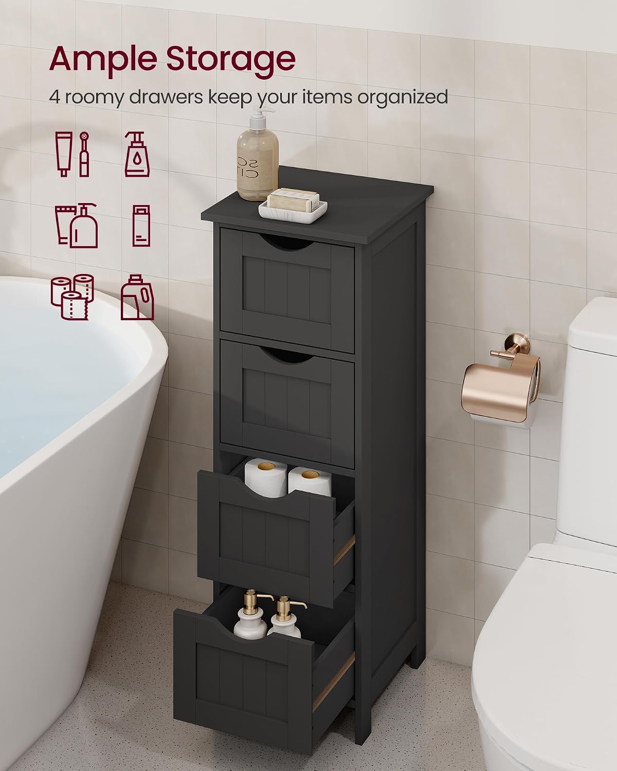 VASAGLE Floor Storage Cabinet, Freestanding Organizer with 4 Drawers