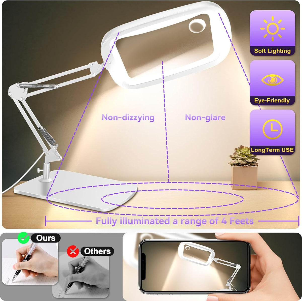 10X 30X Extra Large Magnifying Glass with Light and Stand 7-inch
