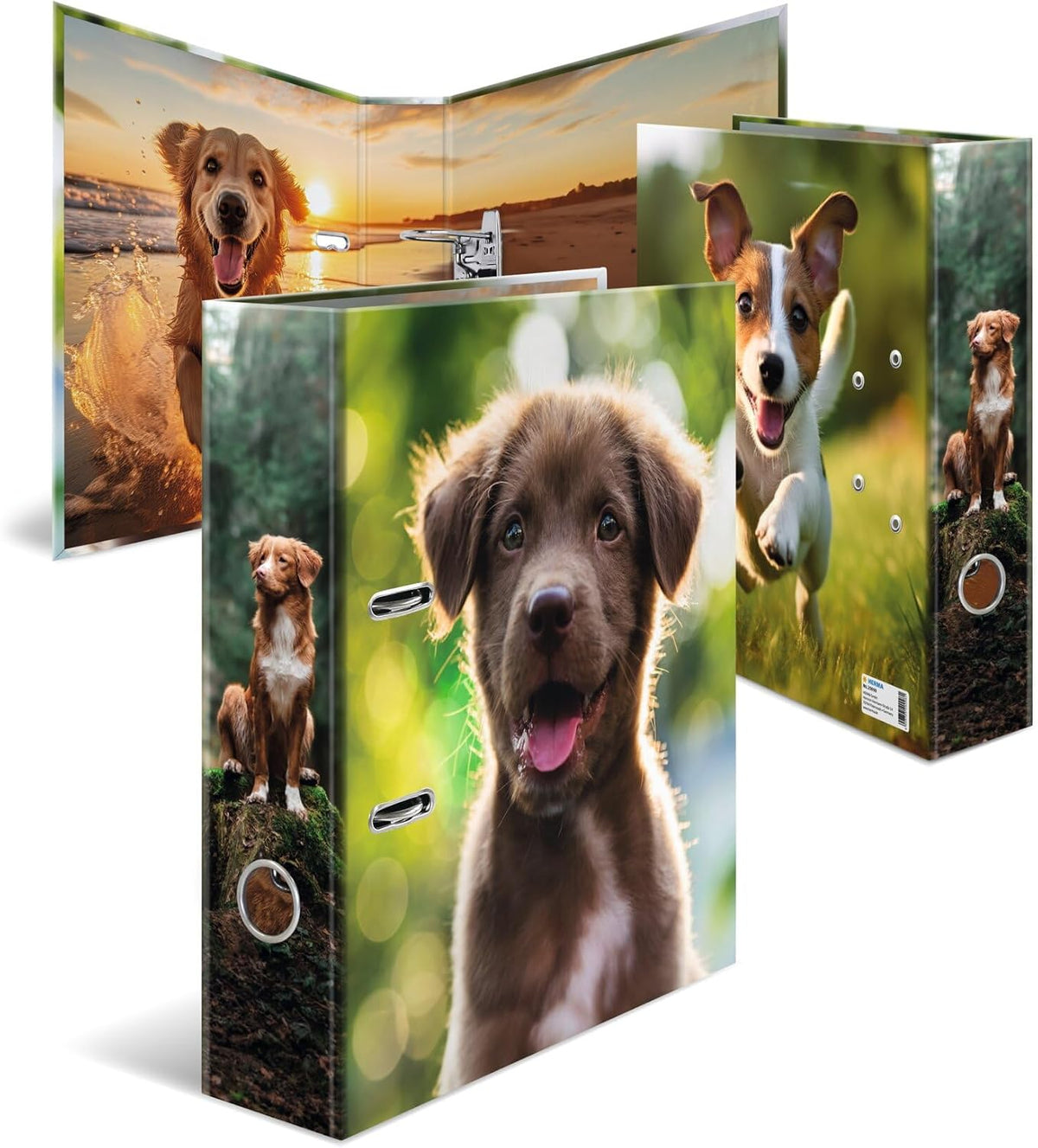 Herma Folder A4 Animal Motifs Set, 10 Pieces, 7 cm Wide, Children's Ring Binder with Animal Motif, Colourful Lever Arch File with Inner Print for Boys and Girls