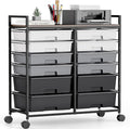 Rolling Storage Cart with 12 Drawers, Wooden Tabletop Utility Cart by TOOLF