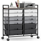 Rolling Storage Cart with 12 Drawers, Wooden Tabletop Utility Cart by TOOLF