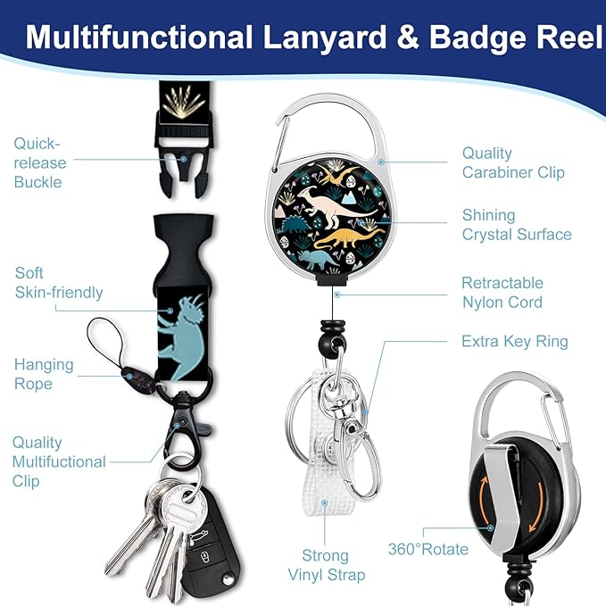 Cute Dinosaur Lanyards for Id Badges, Retractable ID Badge Holder - Image 5