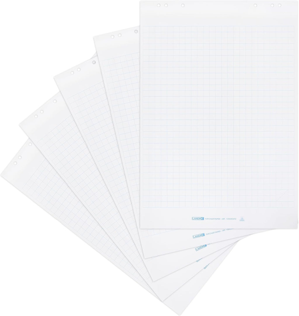 LANDRÉ Flipchart Paper Squared 20 Sheets per Pad 6 Holes Pack of 5