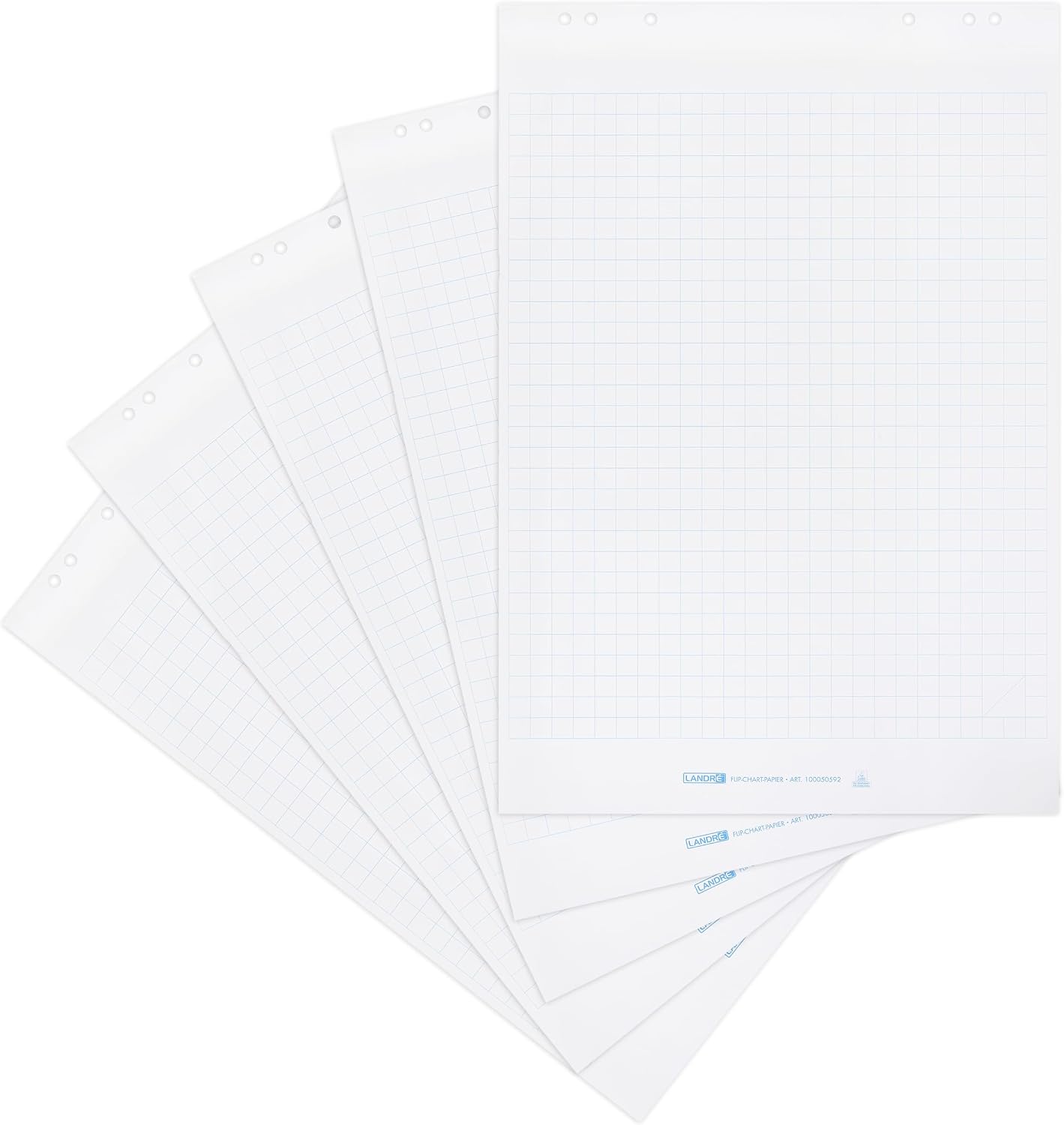 LANDRÉ Flipchart Paper Squared 20 Sheets per Pad 6 Holes Pack of 5