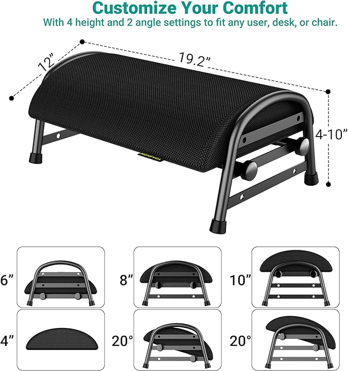 YEASHEIN Adjustable Foot Rest for Under Desk at Work, Ergonomic Under Desk - Image 2