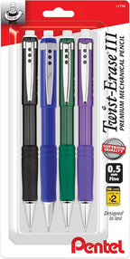 Pentel Twist Erase III Premium Mechanical Pencil 0.5mm 4 pack Assorted Barrels by PentelofAmerica