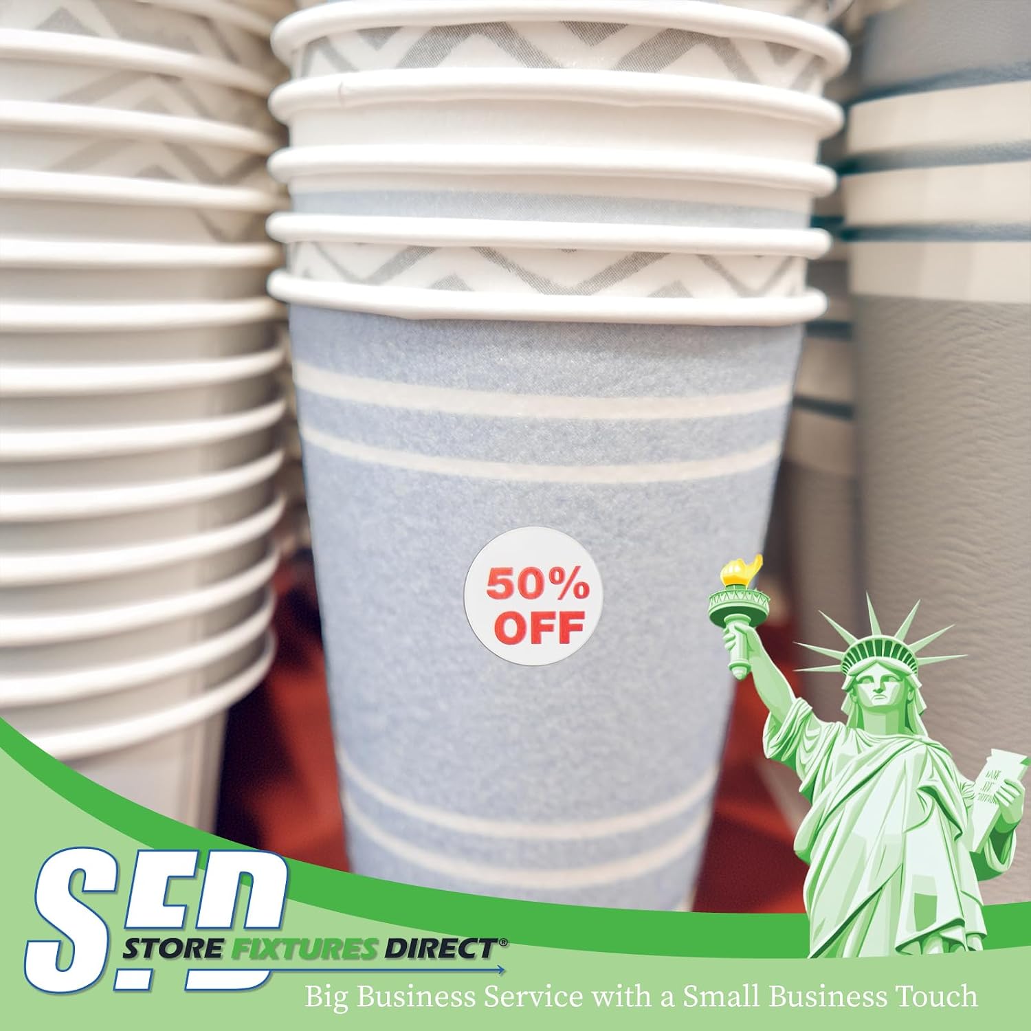 50% Percent Off Mark Down Dot Stickers, 3/4" Round Self Adhesive Retail Circle Labels, 1000 Pack