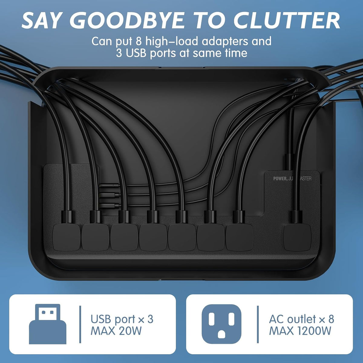 Power Strips with Cable Management Box, Surge Protector, Black