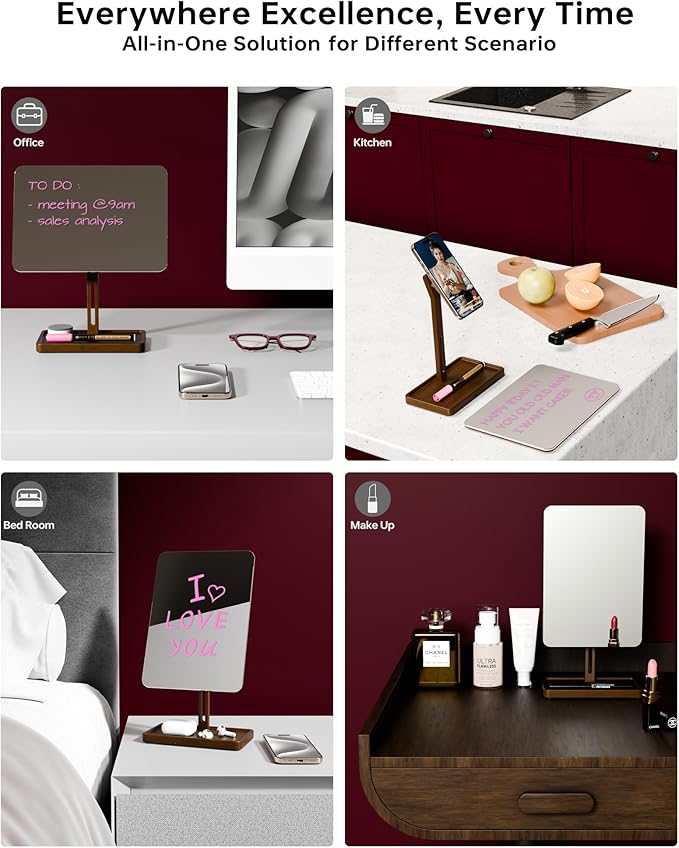 YEOUX Premium Desktop Glass Mirror, Dry Erase Board & Magnetic Phone Stand - Image 6