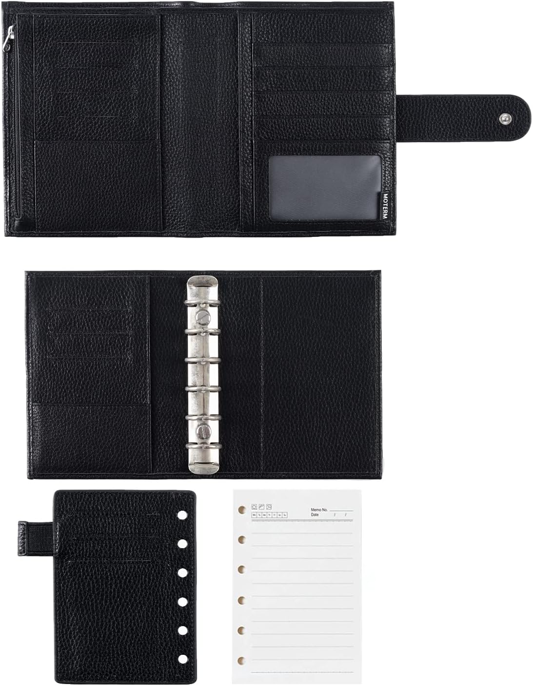 Moterm Pocket Versa - Pocket Size Binder Planner and Wallet Combo (Pebble-Black, 19mm Ring)