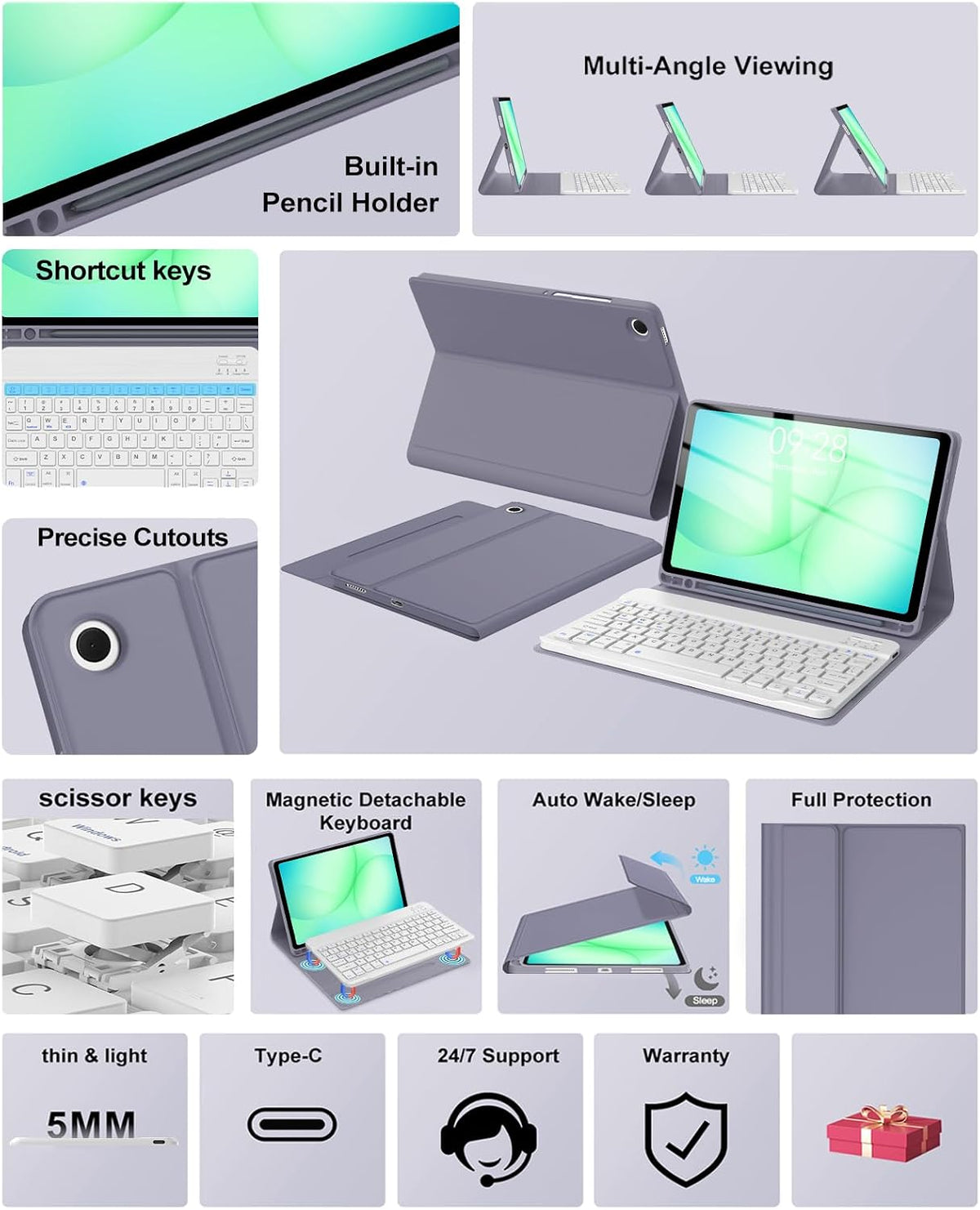 Keyboard Case for Samsung Galaxy Tab A11+ Plus/A9+ Plus 11 inch, Magnetic Det...