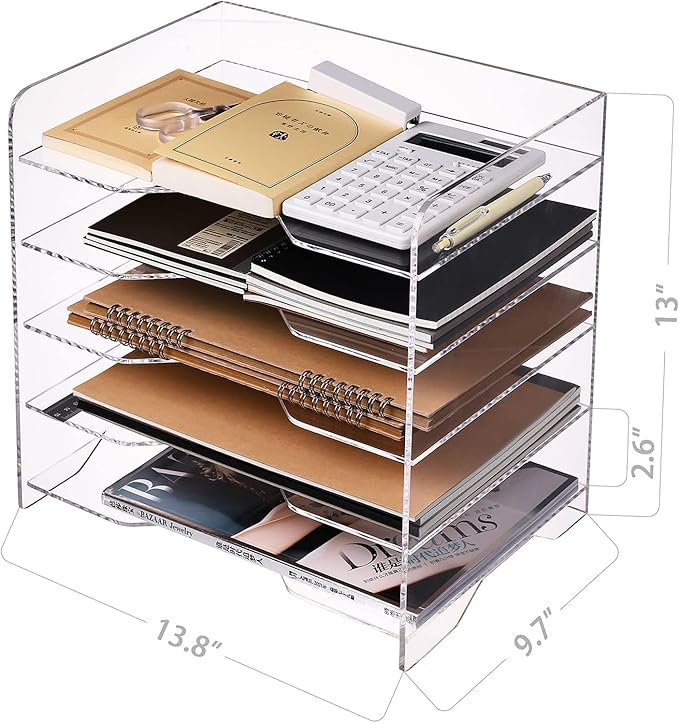 HeZone Acrylic Paper Letter Tray Organizer, 5 Tiers, Transparent, Rectangular - Image 9