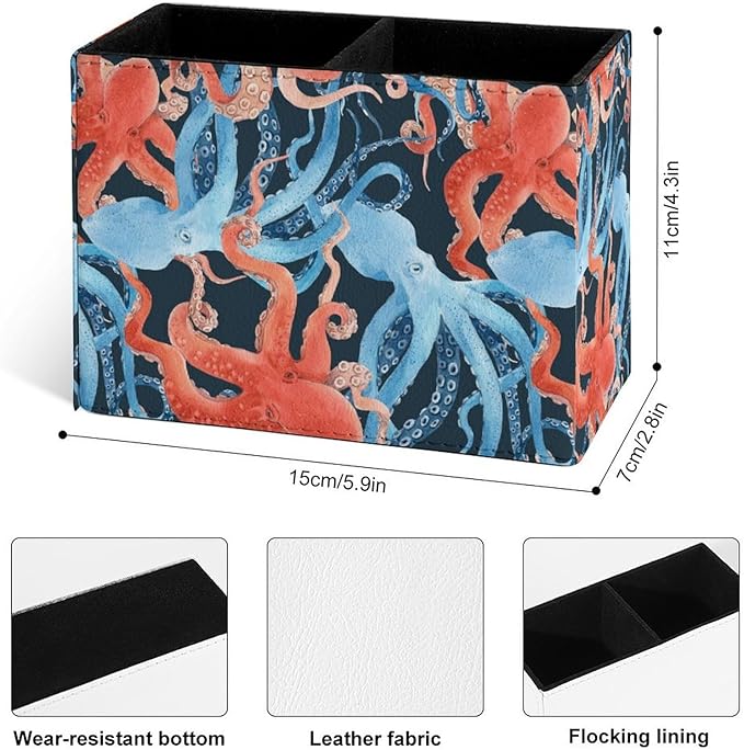 Famame Blue Red Octopus Pattern Pencil Holder - Image 3