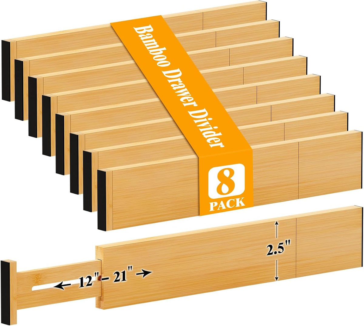 Bamboo Drawer Dividers, 12-21 Inch Kitchen Adjustable Drawer Organizers
