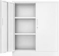BESFUR Metal Storage Cabinet, Garage Storage Cabinet with 2 Adjustable Shelves, Locking Short Storage Cabinet for Office Garage Home, White Metal Cabinets (36" H x 31.5" W x 16" D)