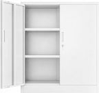 BESFUR Metal Storage Cabinet, Garage Storage Cabinet with 2 Adjustable Shelves, Locking Short Storage Cabinet for Office Garage Home, White Metal Cabinets (36" H x 31.5" W x 16" D)