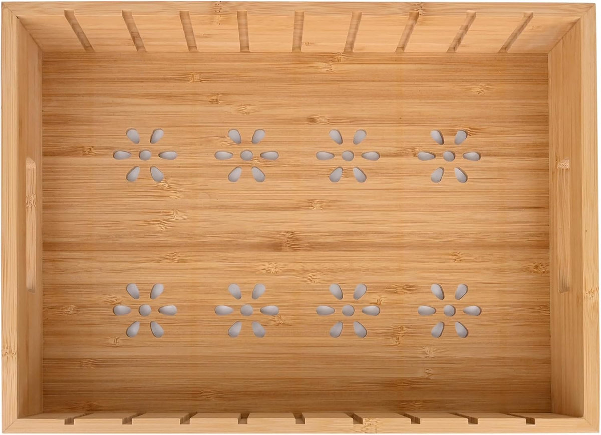 Natural Bamboo Storage Tray with 5 Custom Dividers, Deep Drawer Organizer for...