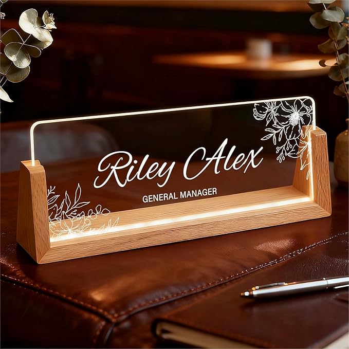 Personalized Office Name Plate for Desk, Custom Light Up Acrylic Desk Sign for by Semyifu