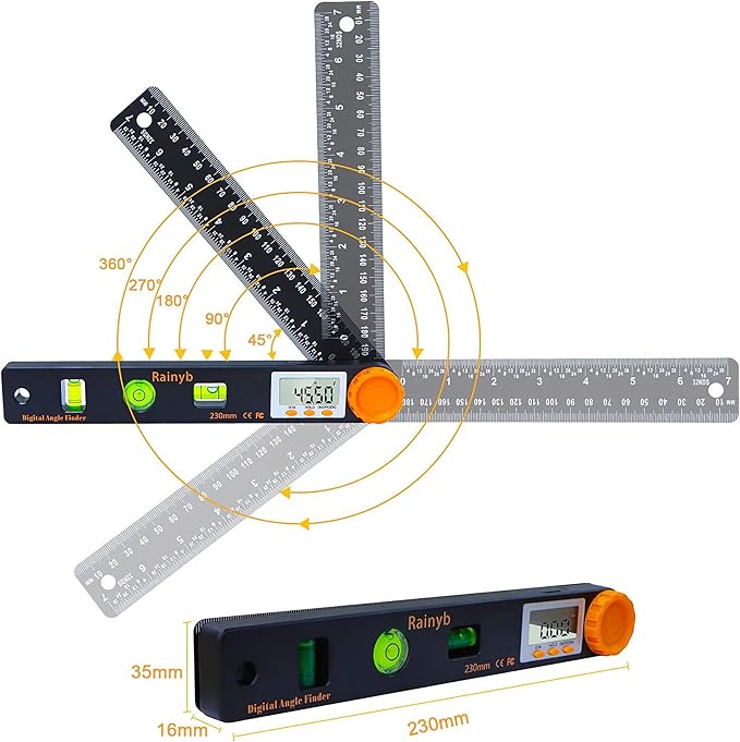 Rainyb Digital Angle Finder Tool 7inch 0-360 degree LED Digital Protractor - Image 4