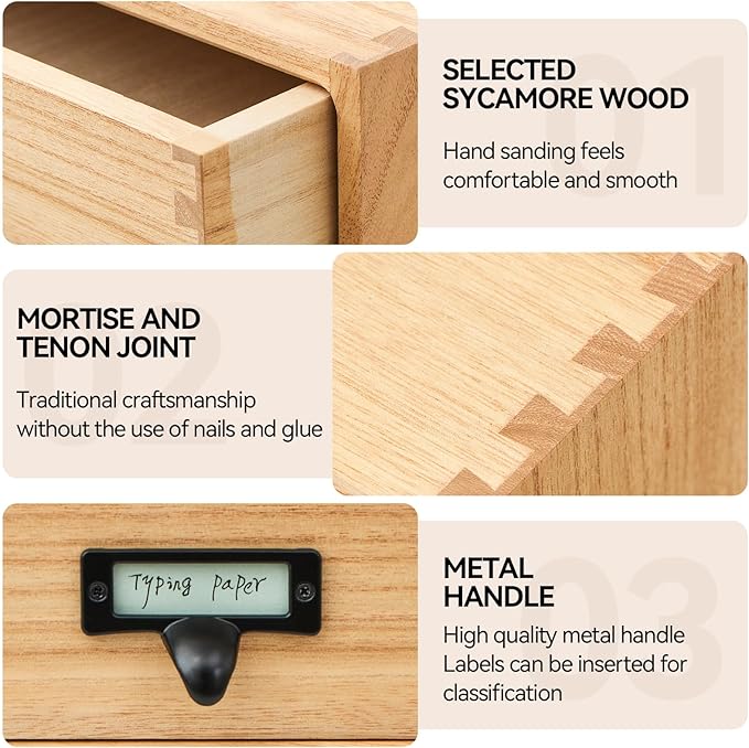 Kirigen Natural Wood Desktop Storage Cabinet -Shallow Type Drawers - Image 3