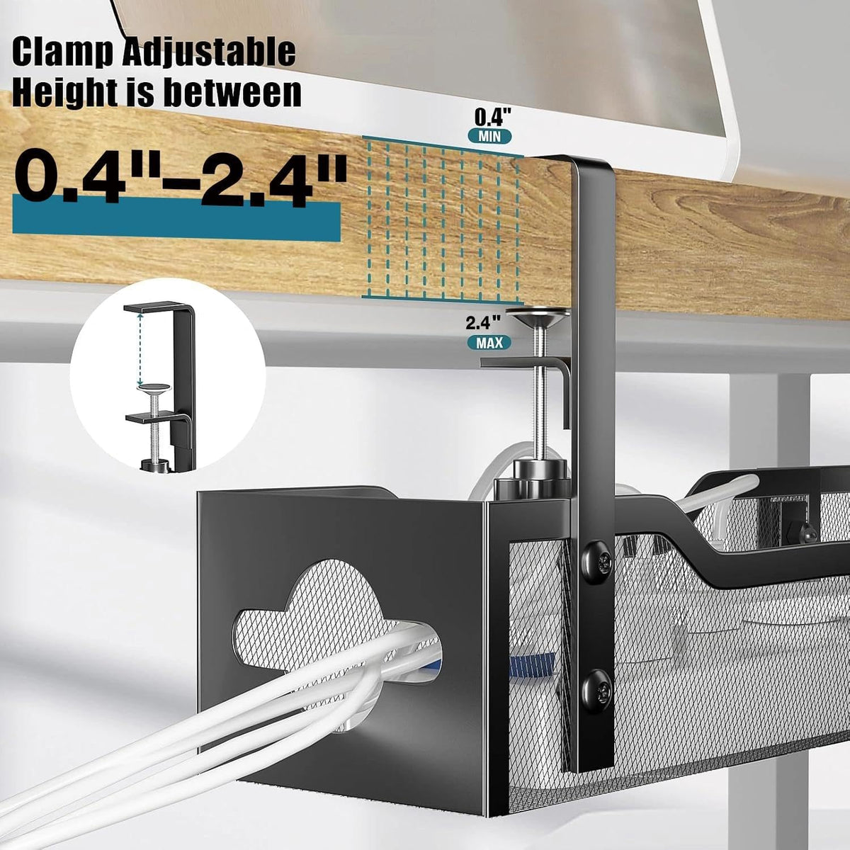 Under Desk Cable Management Tray Black, Litwaro Cable Management Under Desk N...