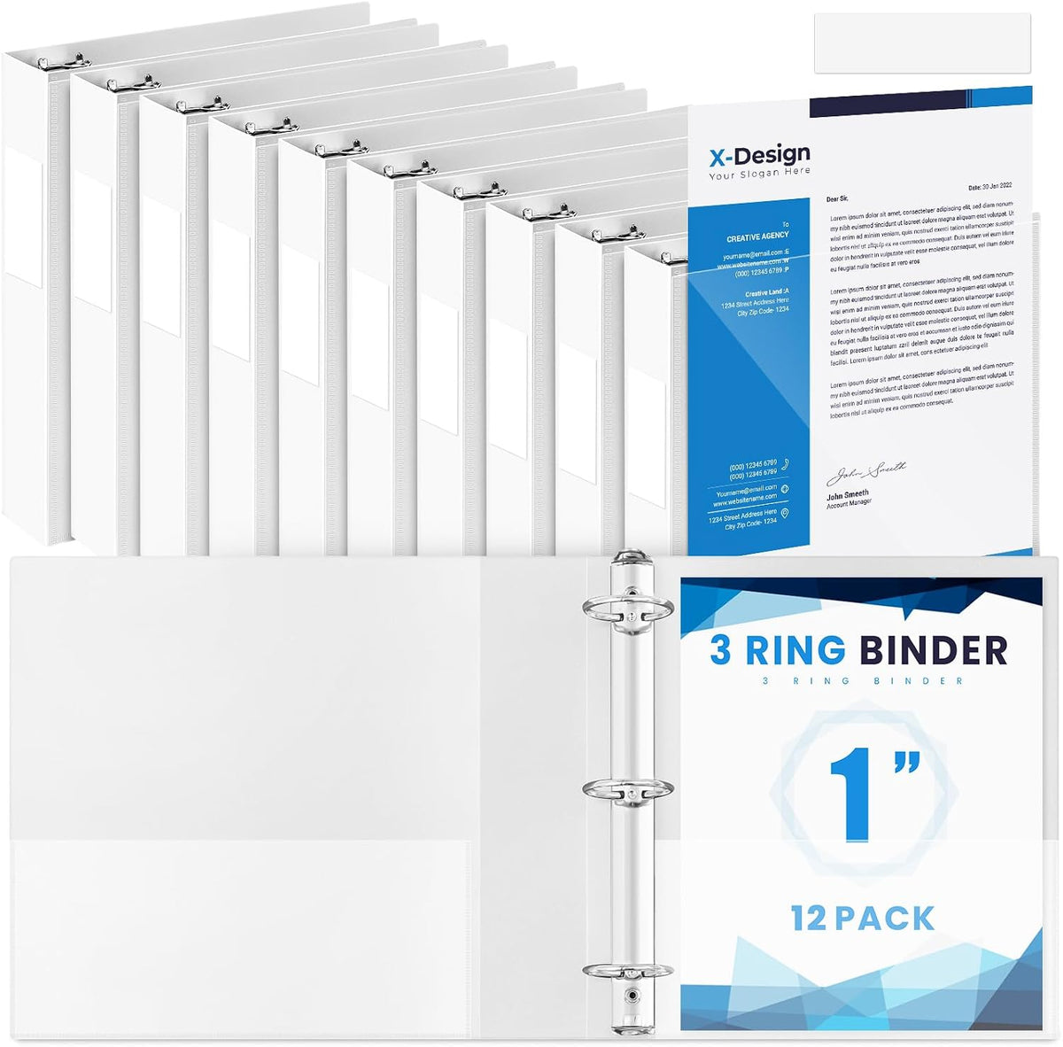 Henoyso 12 Pcs 3 Ring 1 Inch Binders Fits 8.5 x 11 Inch Letter Size Paper