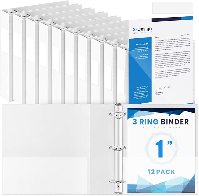 Henoyso 12 Pcs 3 Ring 1 Inch Binders Fits 8.5 x 11 Inch Letter Size Paper by Henoyso