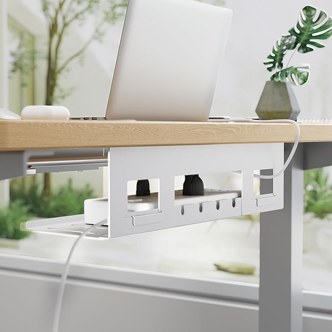 PEGZONE Under Desk Cable Management Tray, 15.7 Inches Metal Cord Organizer Rack - Image 2