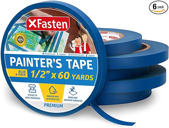 XFasten Professional Blue Painters Tape, 1/2-Inch by 60-Yard, Produces Sharp by XFasten