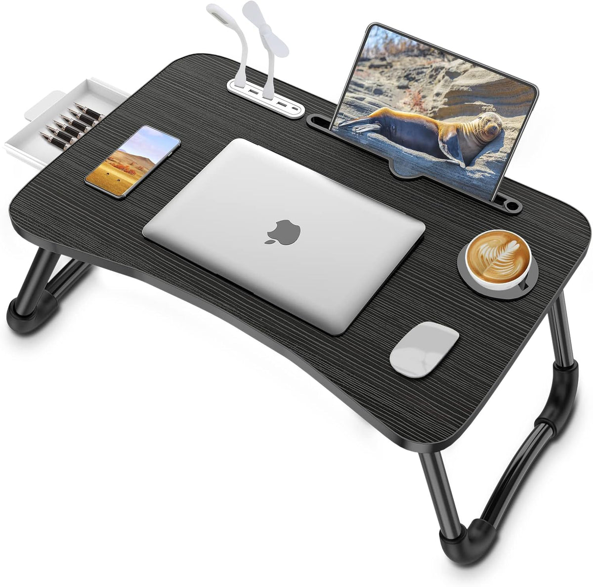 Zapuno Laptop Lap Desk, Foldable Laptop Table Tray with 4 USB Ports Storage D...
