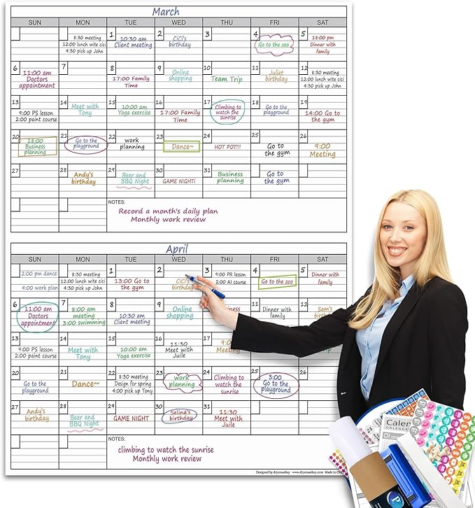 Magnetic-Receptive Dry Erase Two Month Laminated Jumbo Wall Calendar, Big by PartyFunny