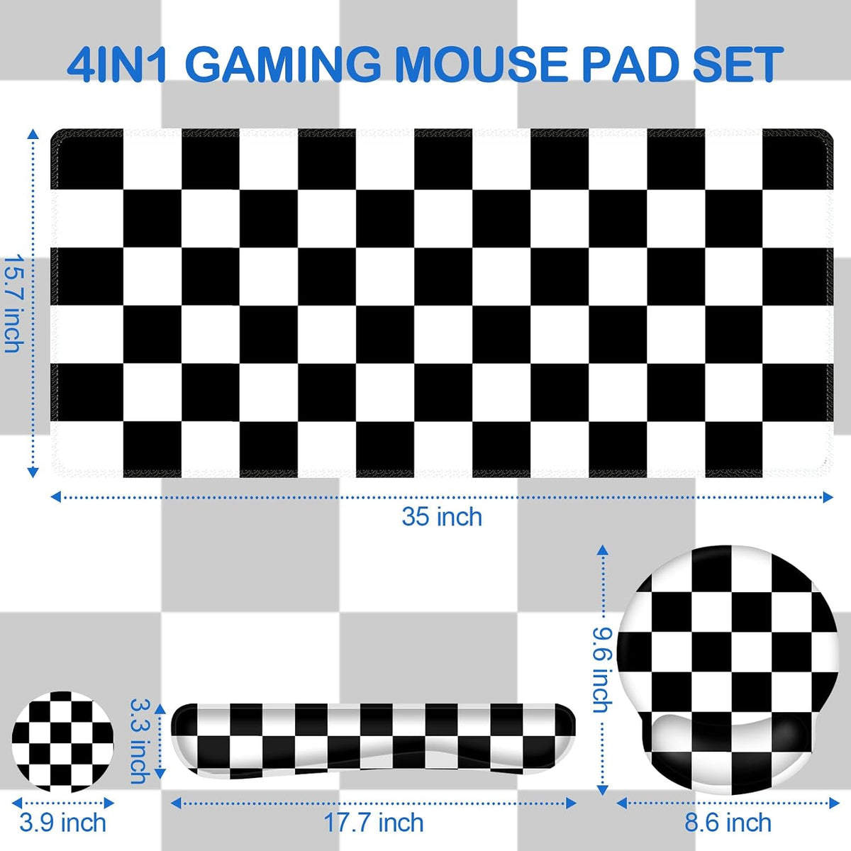 AIMSA Checkered Keyboard Mouse Pad Wrist Rest Set, Black XXL Large Mouse Pad ...