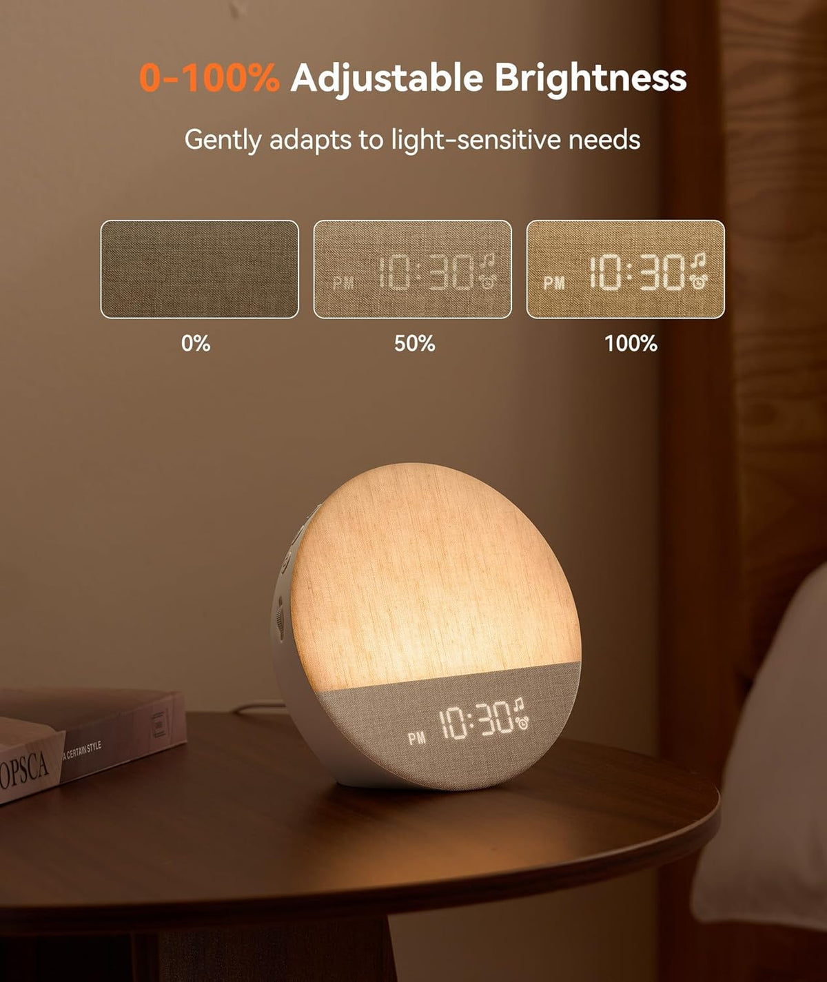 dreamegg sunrise alarm clock, natural wake up light, front angle view