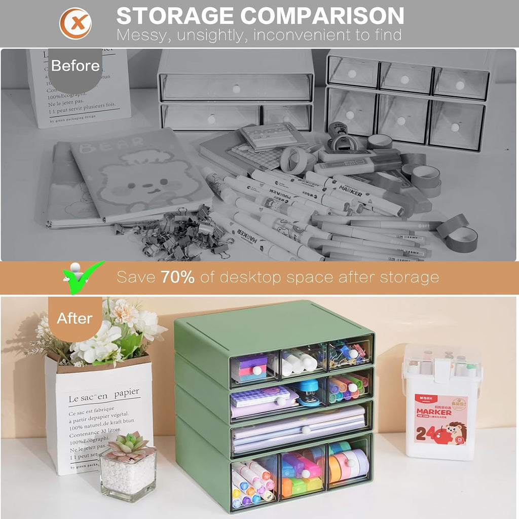 desk storage organizer with 9 drawers, 4 tiers, package contents