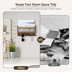 Nekon Mail and Key Holder for Wall Decorative, 11 Inch Wooden Wall Key Organizer - Image 2