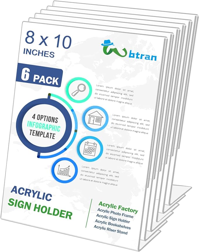 Wbtran Slanted Back Acrylic Sign Stands 8 x 10, Plastic Paper Sign Holder by Wbtran