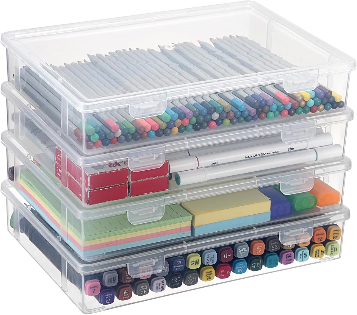 btsky clear plastic storage box with flap lid,4 shown in use