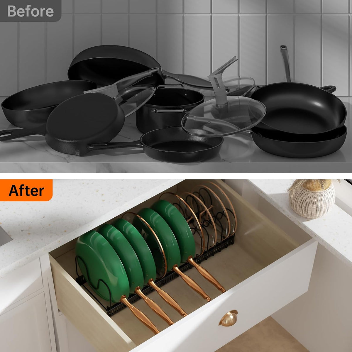 MUDEELA Expandable Pot Pan Lid Organizers inside Cabinet, 14 Divider-Black