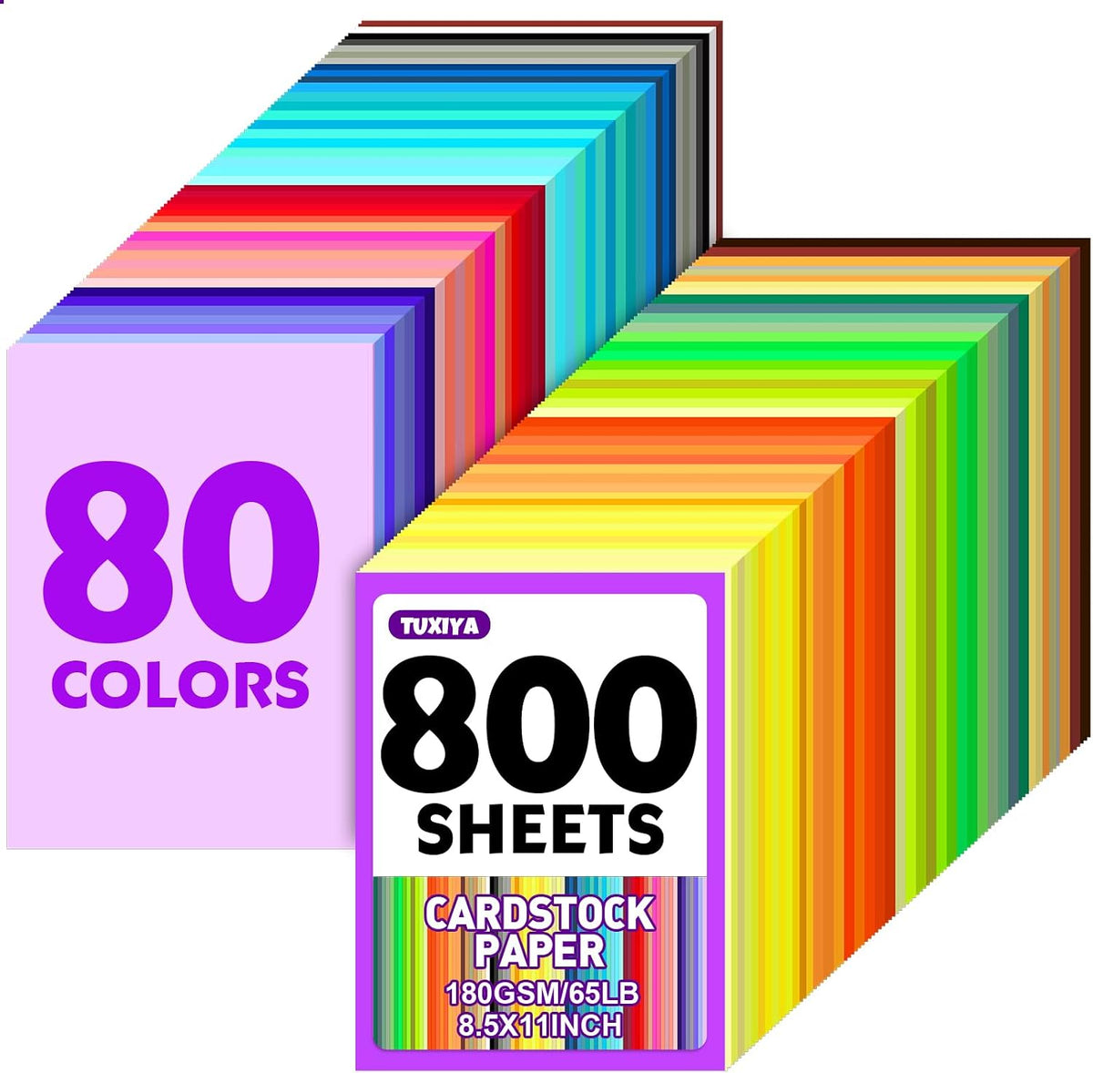 800 Sheets 8.5" X 11" Colored Cardstock, 80 Assorted Colors 180 GSM/65 LB