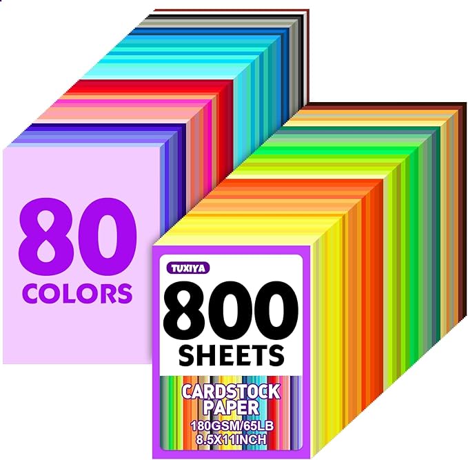 800 Sheets 8.5" X 11" Colored Cardstock, 80 Assorted Colors 180 GSM/65 LB by Unknown