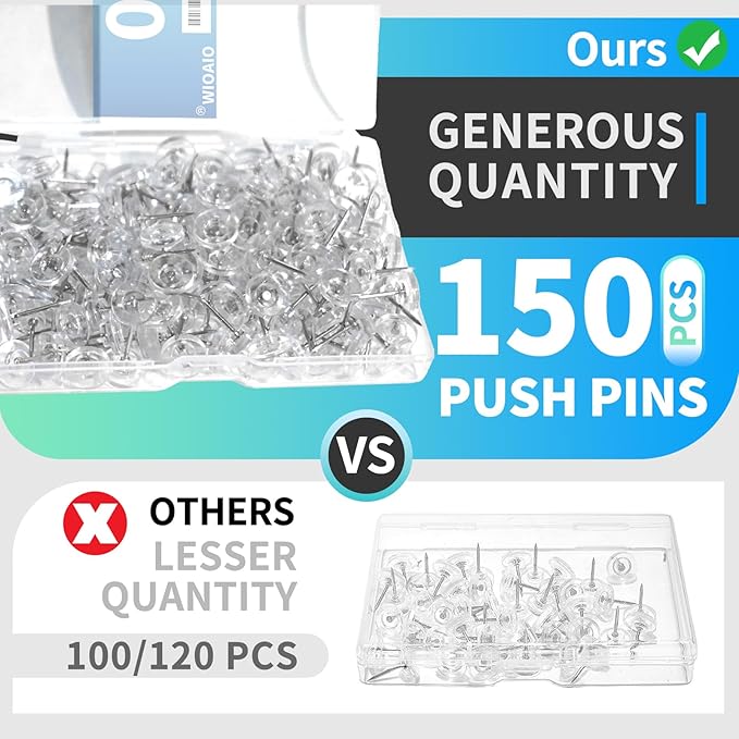 150 PCS Clear Push Pins Tacks Count in Reusable Box - Image 3