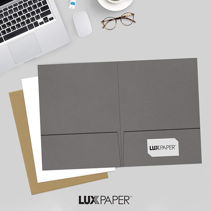 LUXPaper 9" x 12" Presentation Folders | Two Pocket | Smoke Gray | 100lb. Cover - Image 6