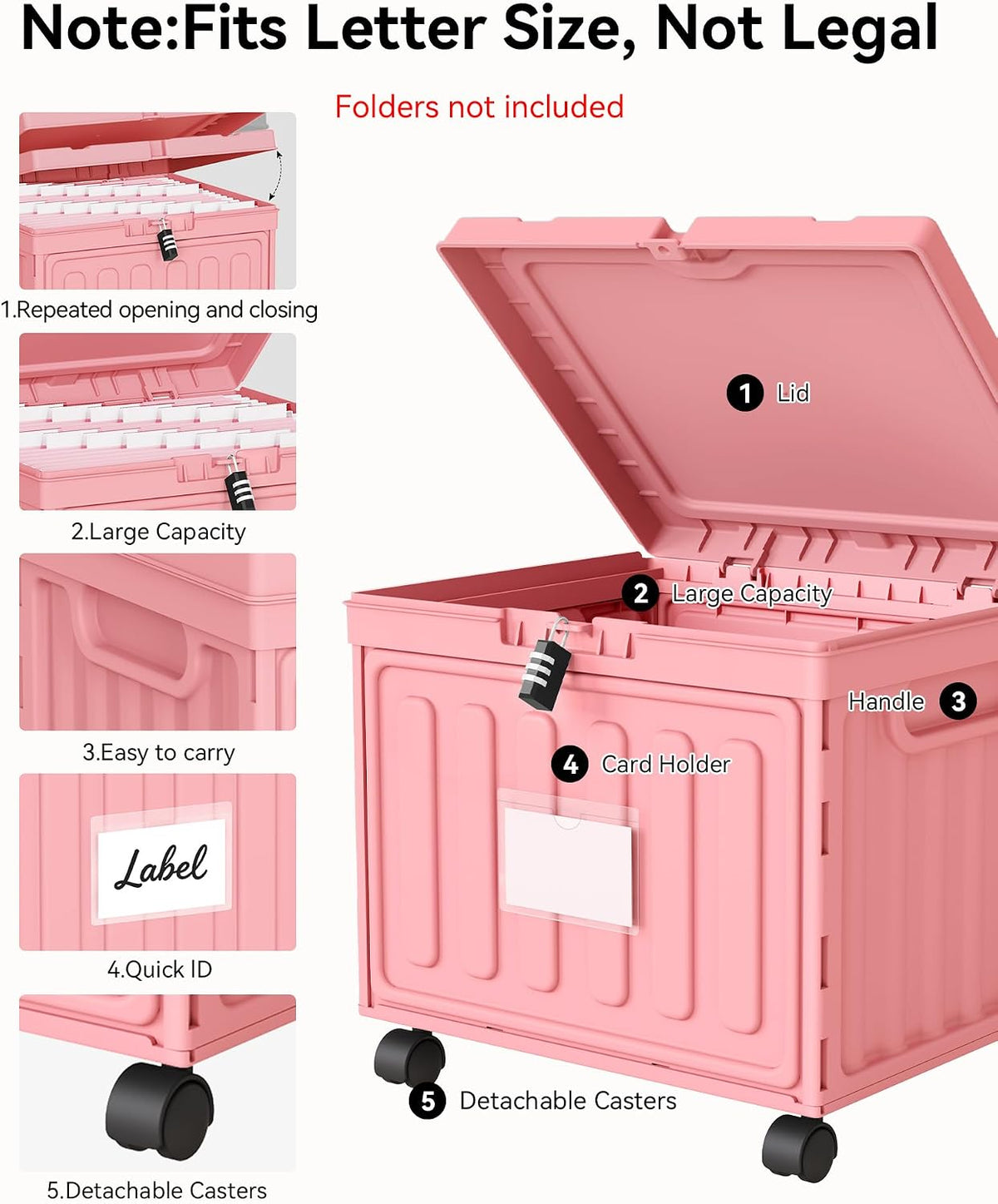 Oterri Lockable File Cabinet with Wheel, Letter-Size Plastic File Organizer
