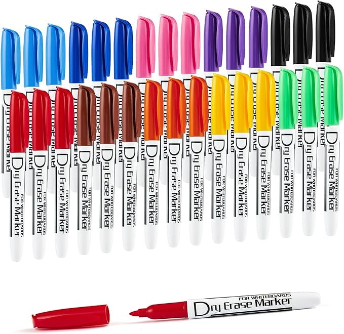Volcanics Dry Erase Markers Low Odor Fine Whiteboard Markers Thin Box of 30 by Volcanics