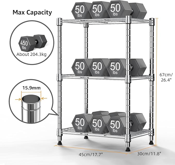 M MZG 450 lbs Wire Storage Shelving 3-Tier Utility Shelving Unit Steel - Image 3