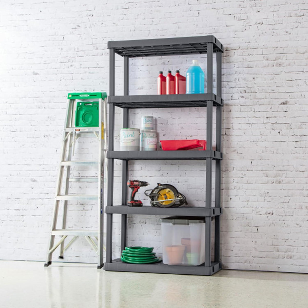 sterilite 5 shelf unit, heavy-duty plastic storage & on a desk or shelf