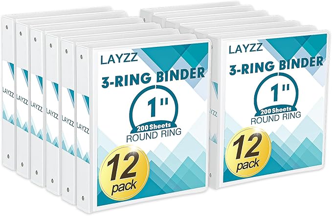 3 Ring Binder, LAYZZ 12 Pack 1 Inch Binders 3 Ring by Unknown