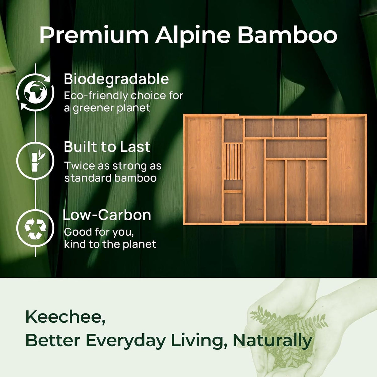 keechee Carbonized Large Bamboo Kitchen Drawer Organizer, 12 Slots Expandable...