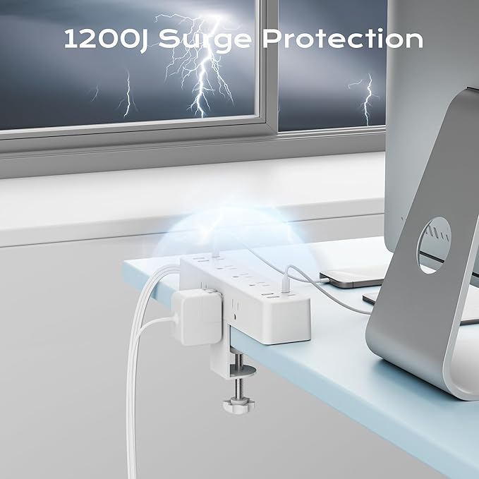 Flat Plug Desk Clamp Power Strip 10FT, 40W Total Fast Charging Station - Image 6
